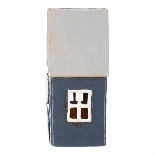 Domeček keramický - na čajovou svíčku, modro-šedý