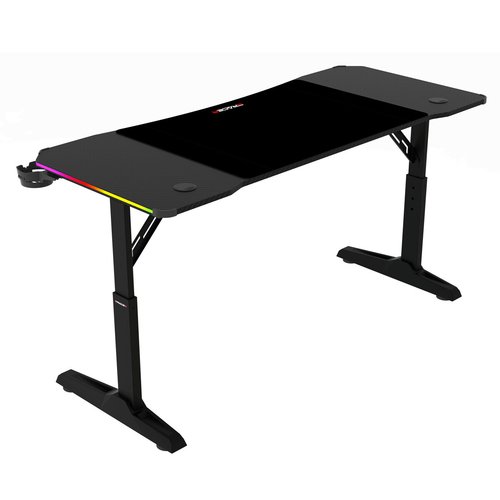 Pevný herní stůl 140x60cm, RGB LED, výběr výšky, melamin LT-H1214 BK