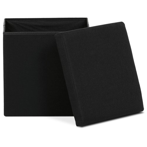 Taburet s úložným prostorem, černá, látka, TAB-461 BK2