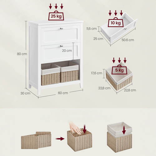 Koupelnová skříňka 60x30x80cm, mdf, bílá, AUK-E1054 WT