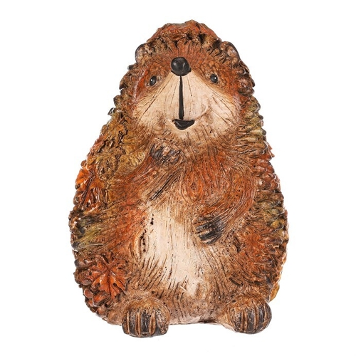 Ježek s barevnými lístky - polyresin, stojící, oranžovo-hnědý