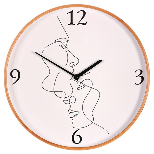 Hodiny nástěnné - pr. 40 cm, MDF a dřevěný rám, motiv tváří