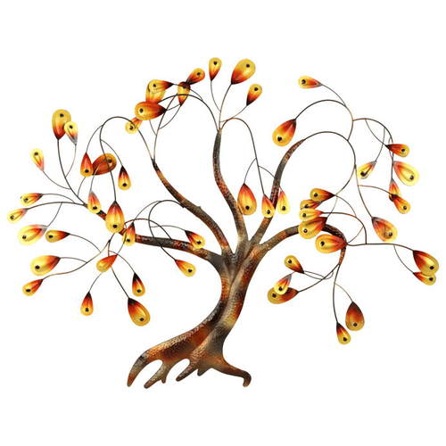 Strom kovový - nástěnná dekorace, s hruškami, oranžovo-hnědý