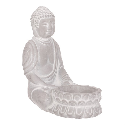 Buddha sedící - betonová soška, kalíšek na svíčku, barva šedá