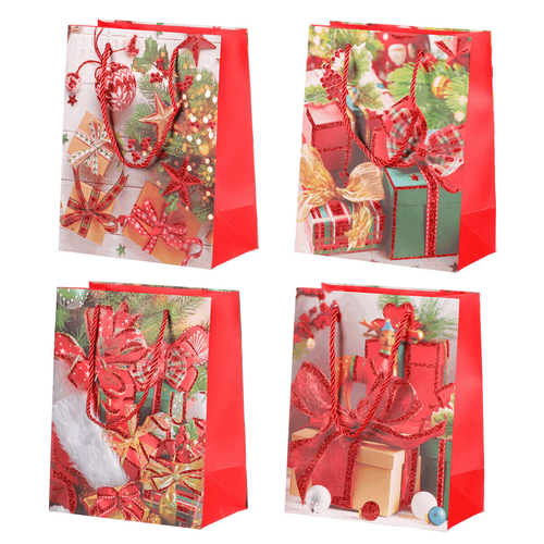 Taška papírová - vánoční motiv, mix 4 druhů, cena za 1 ks