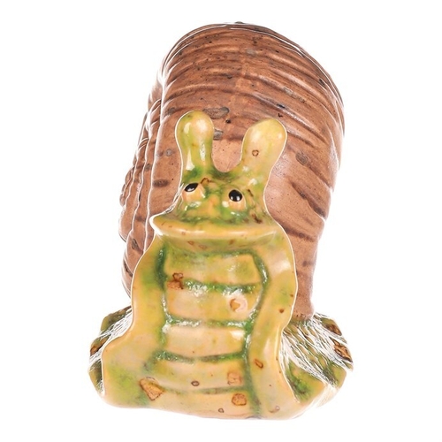 Šnek - keramická figurka, zelený s hnědou ulitou