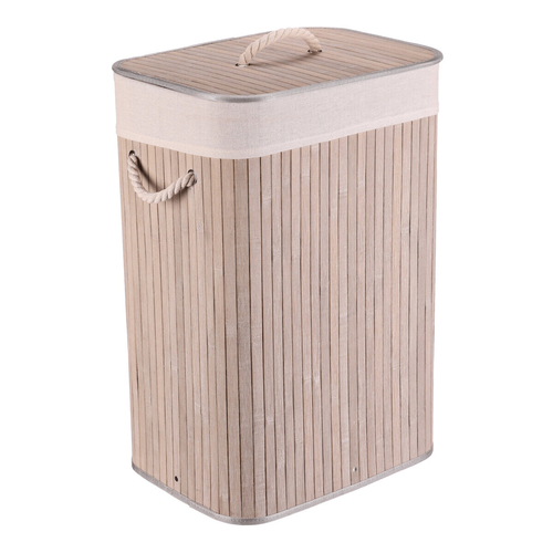 Koš prádelní - bambusový, s víkem, šedý