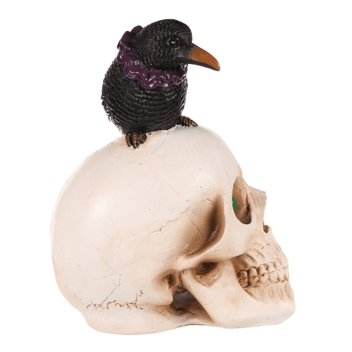 Lebka s havranem - Halloween, polyresin, LED osvětlení