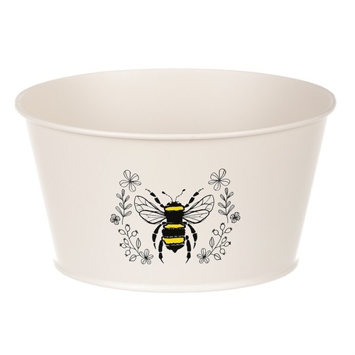 Obal kovový - nízký, motiv včelky, barva krémová