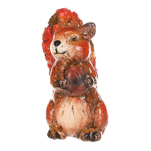 Veverka s oříškem - keramika, s barvenými lístky, oranžovo-hnědá