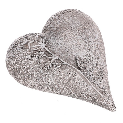 Srdce s růží - pietní dekorace, polyresin, šedá