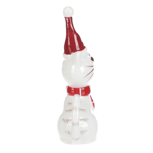 Kočka se šálou - keramická figurka, vel. S, červeno-bílý