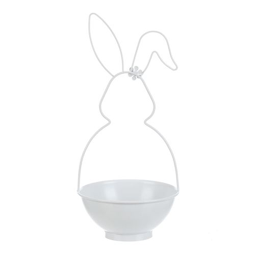 Obal na květiny - kovový, tvar zajíce, bílý, cena za sadu 2 ks