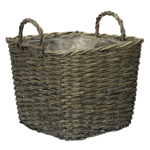 Košík proutěný - obal na květiny, hranatý, šedý
