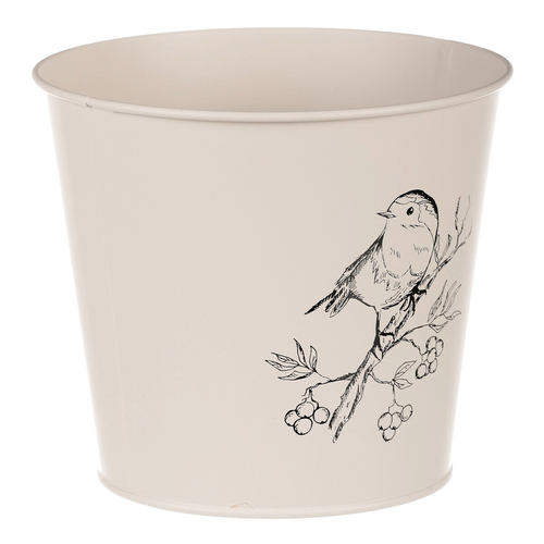 Obal kovový - motiv ptáčka, barva krémová