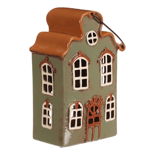 Domeček keramický - na čajovou svíčku, zelený