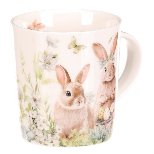 Hrnek malovaný - porcelán, dárková dóza, motiv se zajíčky