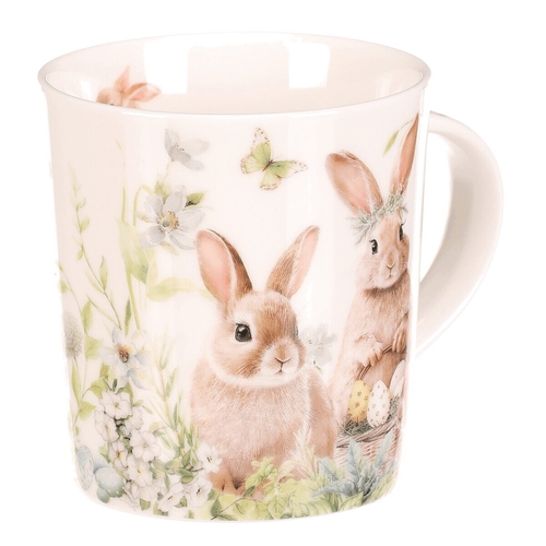 Hrnek malovaný - porcelán, dárková dóza, motiv se zajíčky