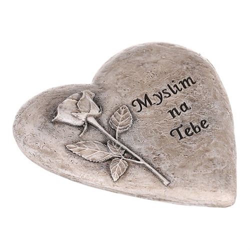 Srdce s růží a nápisem - na pověšení, polyresin, šedé