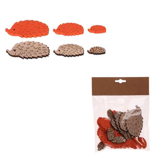 Ježek - dřevěný, mix 2 barev a 3 vel., cena za balení (18 ks)