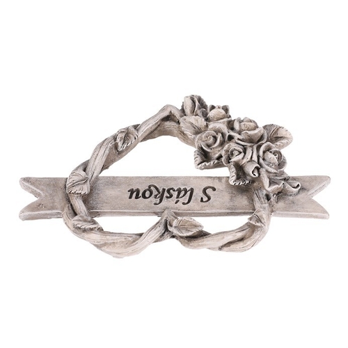 Srdce s růžemi a stuhou - pietní, polyresin, šedá