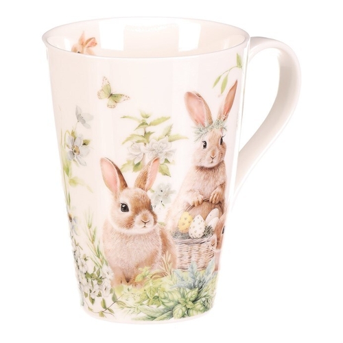 Hrnek malovaný - porcelán, dárková dóza, motiv se zajíčky