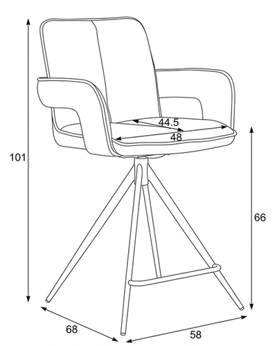 Barová židle otočná 180°, šedá, látka, AUB-F1146 GREY2