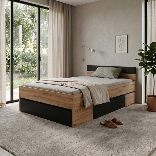 Multifunkční postel 140x200 COMBI dub Artisan/černá