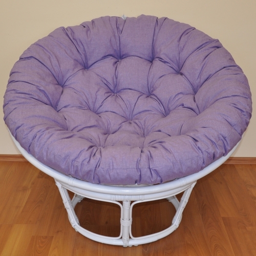 Ratanový papasan 100 cm bílý, polstr fialový melír
