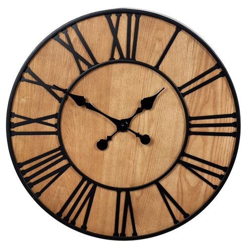 Hodiny nástěnné - pr. 60 cm, kov a MDF s jasanovou dýhou