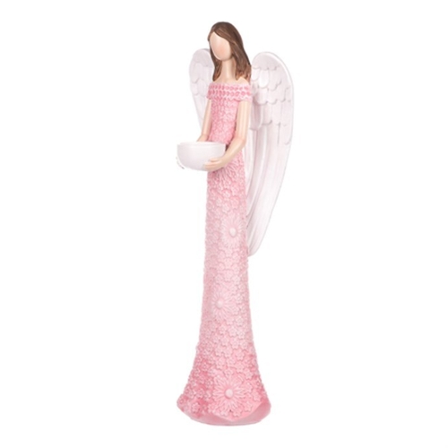 Anděl - figurka z polyresinu, kalíšek na svíčku, růžový
