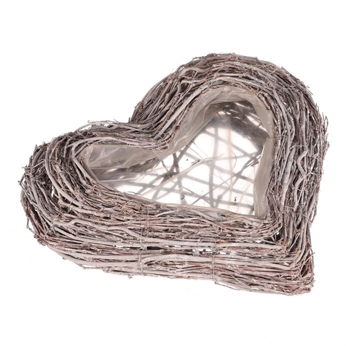 Obal na květiny pietní - proutěný, tvar srdce, šedý