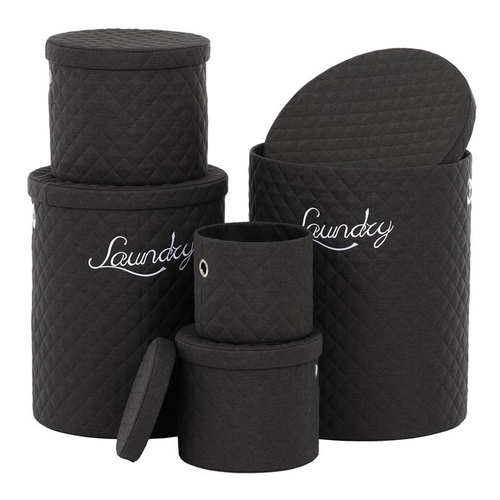 Koš prádelní - látka, kulatý, černý, cena za sadu 5 ks