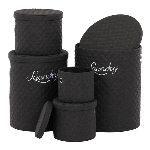 Koš prádelní - látka, kulatý, černý, cena za sadu 5 ks