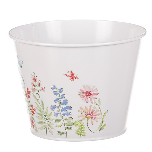 Obal na květiny - kulatý, květinový design, vel. L, bílý