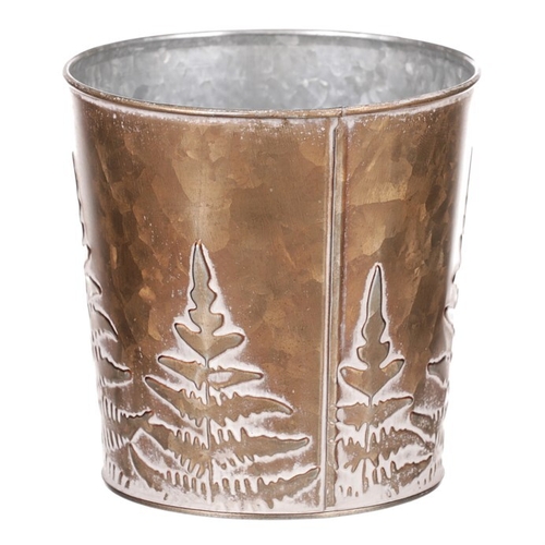 Obal z kovu na květiny, v  měděné barvě s kapradím.