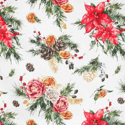 Ubrus - vánoční květy a jehličí, 100% polyester, 80 x 80 cm