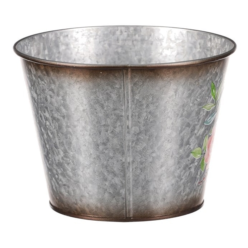 Kovový obal na květiny. Design s růžemi.