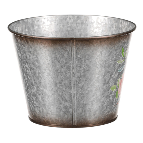 Kovový obal na květiny. Design s růžemi.