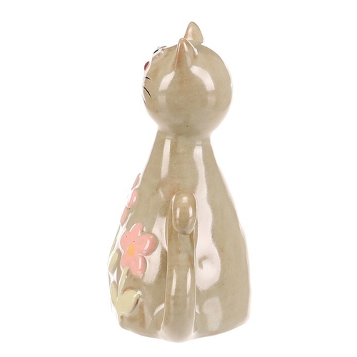 Kočka - keramická figurka, dekor květin, vel. S, zelená