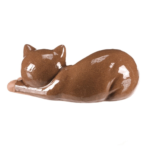 Kočka - keramická figurka, ležící, vel. S, tmavě hnědá