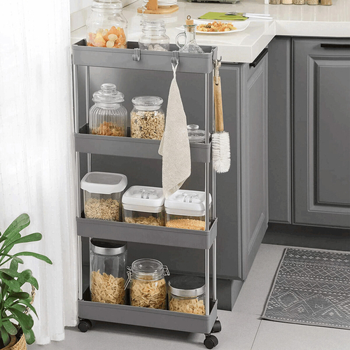 Pojízdný úložný vozík, plast, šedá, APV-E1008 GREY
