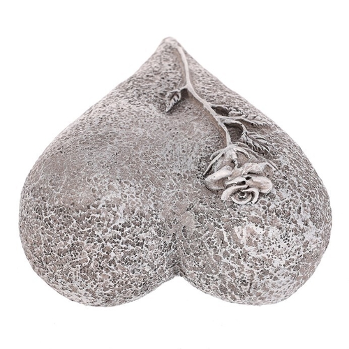 Srdce s růží - pietní dekorace, polyresin, šedá