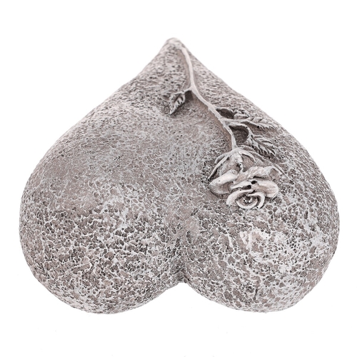 Srdce s růží - pietní dekorace, polyresin, šedá