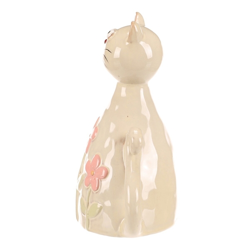 Kočka - keramická figurka, dekor květin, vel. L, žluto-zelená