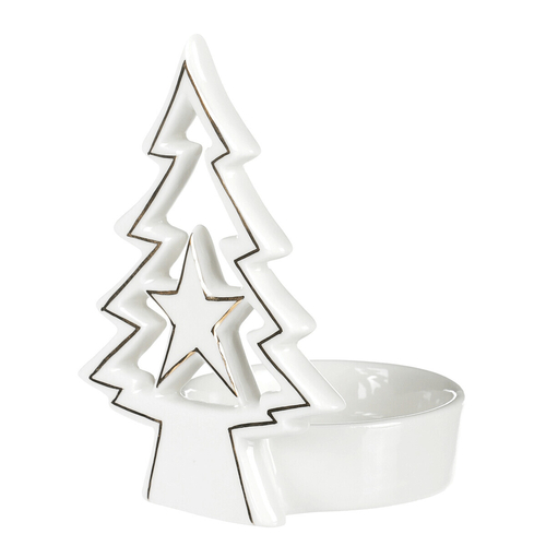 Svícen na kónickou svíčku - porcelán, stromek a hvězda, bílý