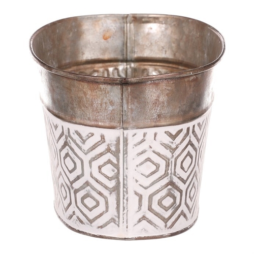 Obal kovový - oválný truhlík, s ornamenty, bílo-měděný