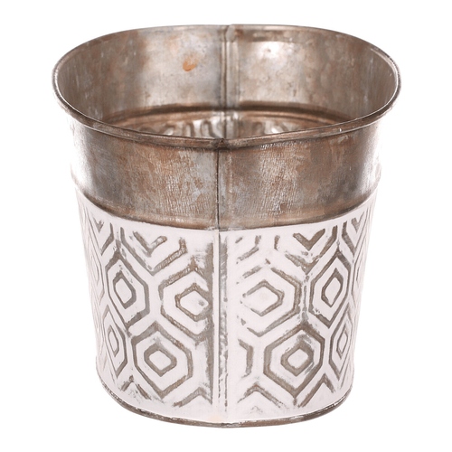 Obal kovový - oválný truhlík, s ornamenty, bílo-měděný