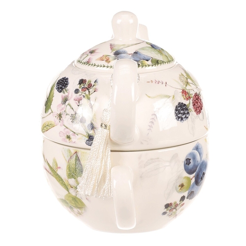 Konvička se šálkem - dárkový set v krabičce, porcelán, bílý s lesními plody