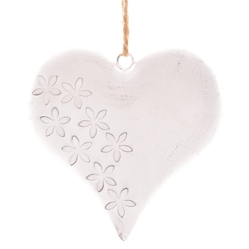 Srdce kovové - závěsná ozdoba, barva bílá-antik